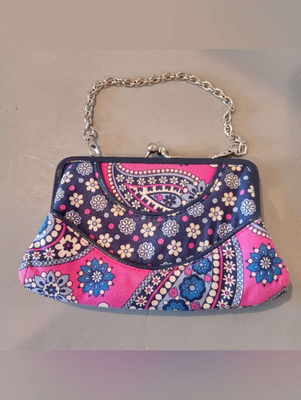 Floral Paisley Pink & Navy Chain-Handle Clutch Vera Vibes
